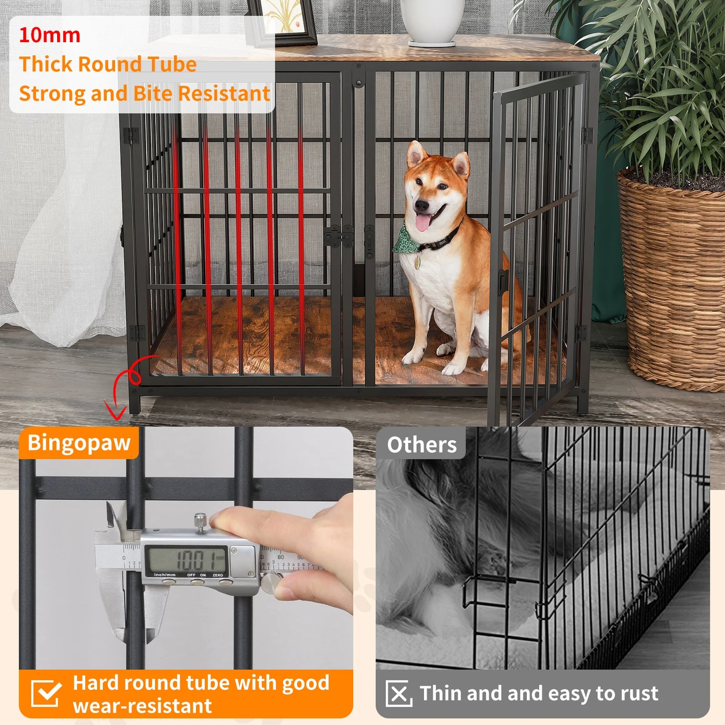 Heavy Duty Dog House End Table Furniture with Four Doors and Lock Latches Divider Wood Metal Pet Kennel Cage Crate