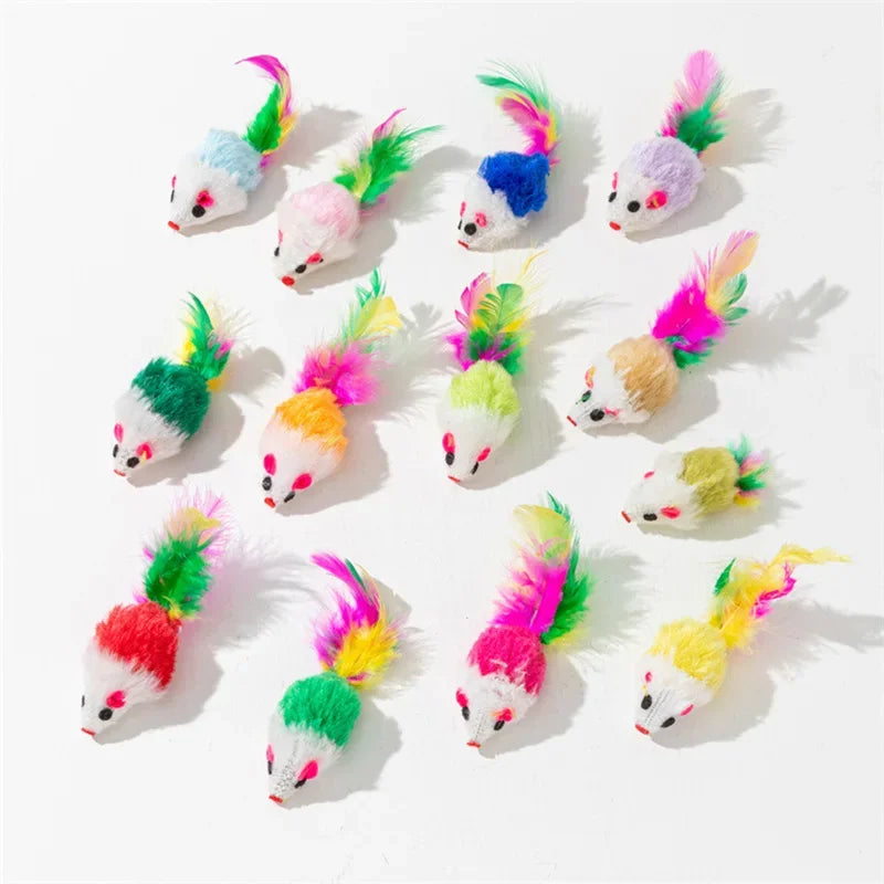 Pet Cat Toys Rabbit Fur False Mouse Feather Rainbow Mouse Toy Funny Playing Toys For Kitten