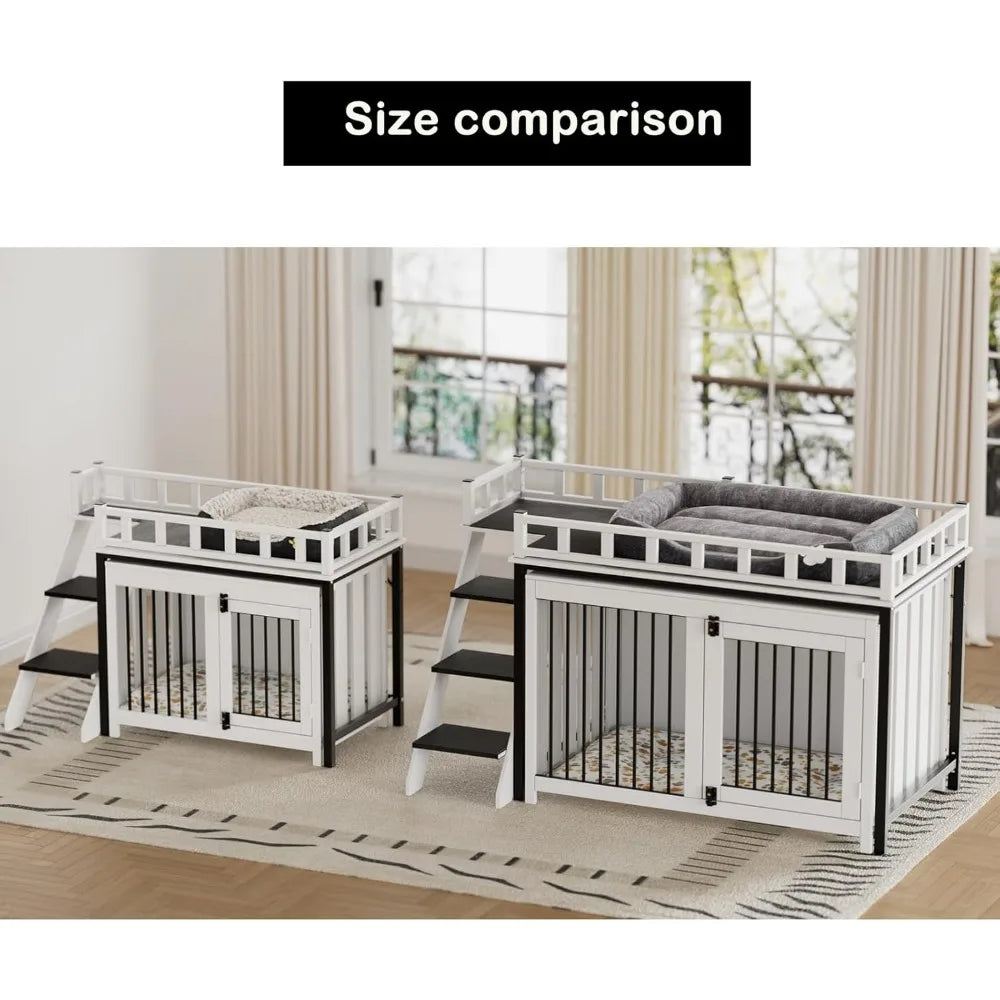 Loft-Style Dog Crate Furniture with Double Doors, Heavy Duty Dog Kennel Indoor for Medium and Large Dogs, Wooden Pet House