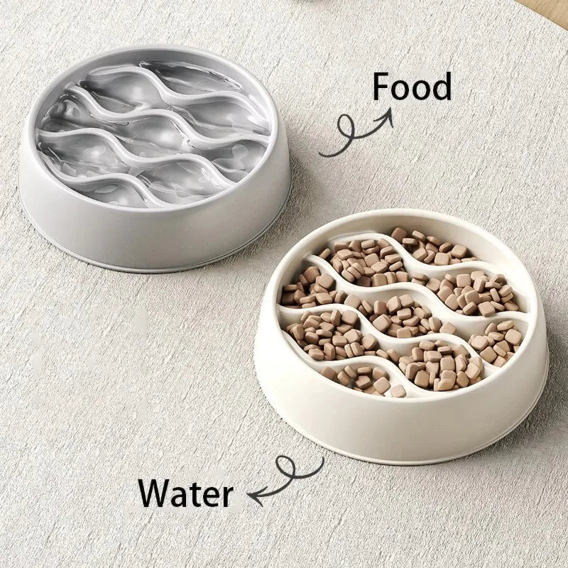 Simple Design Pet Slow Feeding Bowl, Wavy Column Design, Dual-Purpose for Food & Water, Easy To Clean, for Cats & Dogs Feeding