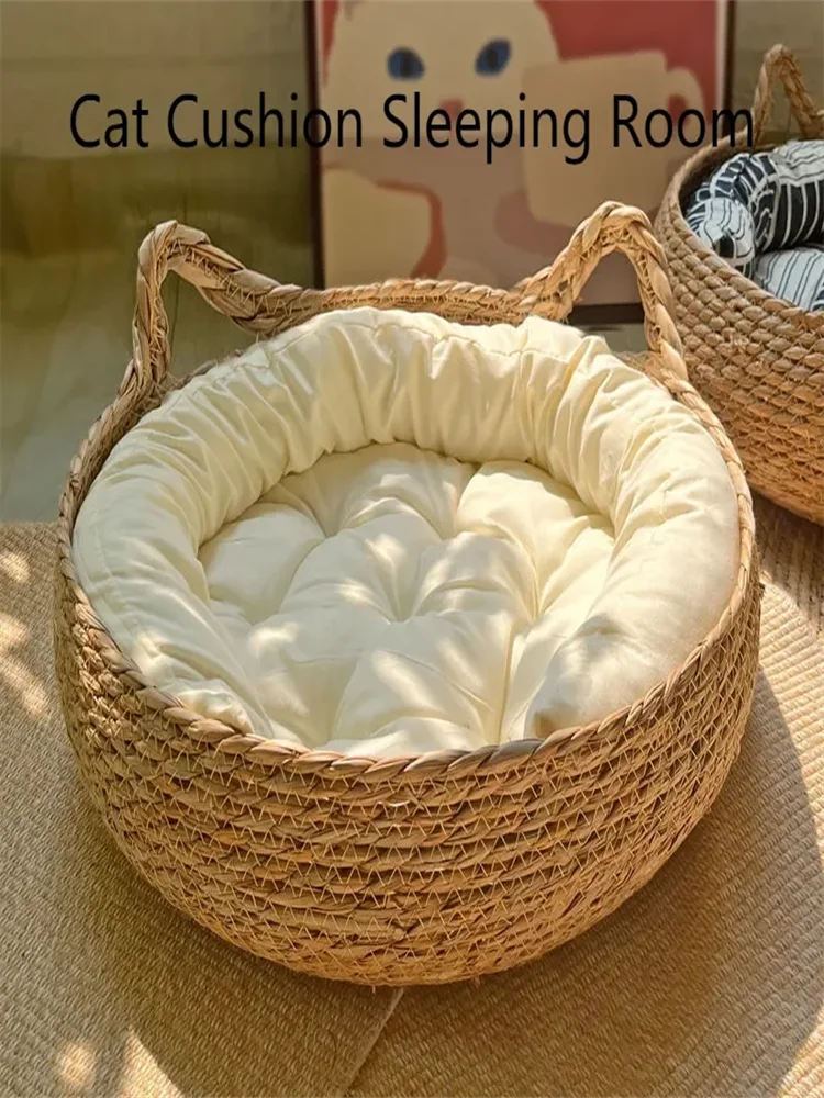 Pure hand-woven rattan cat nest four seasons universal warm pad removable washable winter pet supplies