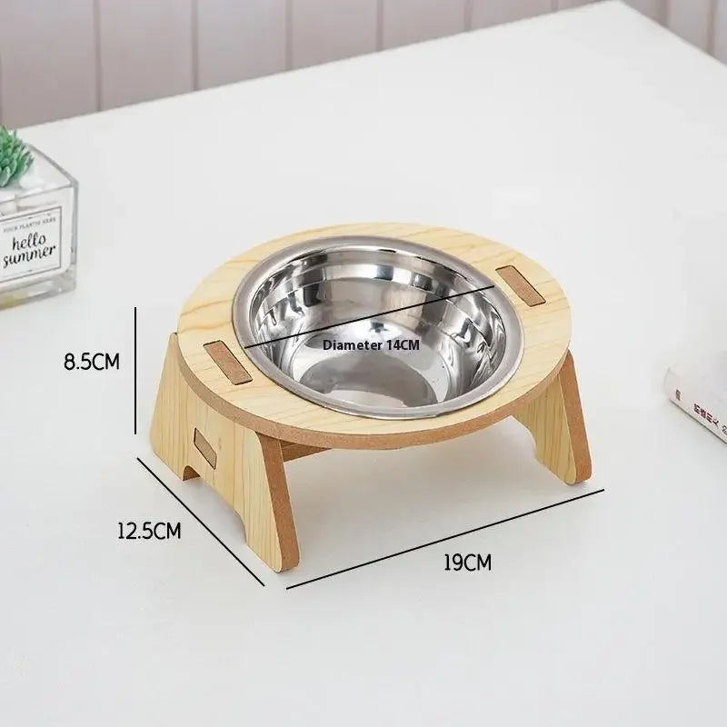 【NN71】2-In-1 Cat And Dog Feeding Bowls Anti-tip Bowls Stainless Steel Pet Bowls With Wooden Supports Neck Protection Design