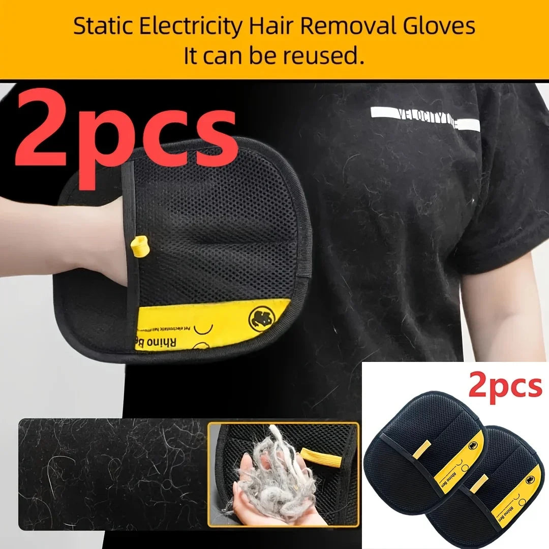 2-Piece Pet Hair Removal Gloves – Double-Sided Cat Brushes, Anti-Shedding Grooming Gloves, Hair Control Care Tools