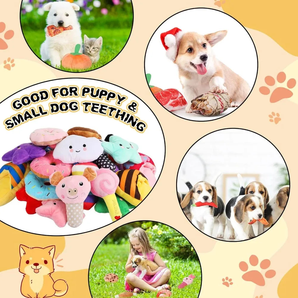 Hungdao 80 Pcs Dog Squeaky Toys Bulk for Small Puppy Dog Stuffed Plush Chew Toys Small Medium Dogs PET Toys with Squeakers for P