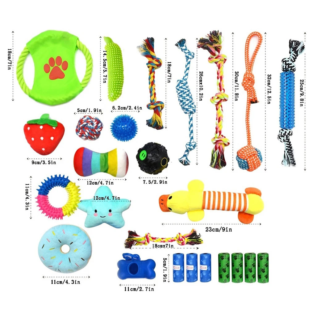 25PCS Various Puppy Dog Toys for Teething Entertainment & Interaction Puppy Chew Toys Pack with Rope Toy for Puppies & Small Dog