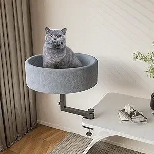 Cat Desk Bed, 360° Rotating Elevated Desk Cat Bed, Adjustable Desk Kitten Bed Up to 55 LBS, Washable Soft Fabric Pet Desks Nest