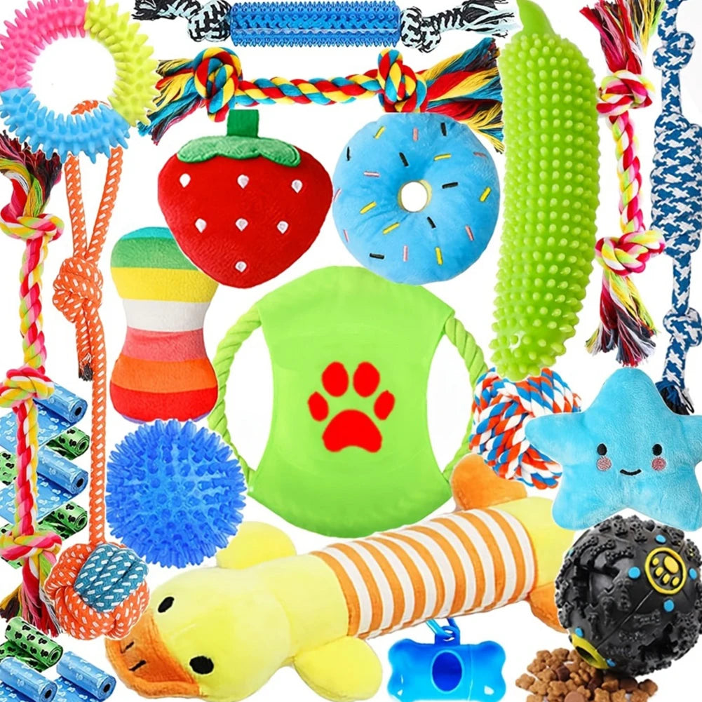 25PCS Various Puppy Dog Toys for Teething Entertainment & Interaction Puppy Chew Toys Pack with Rope Toy for Puppies & Small Dog