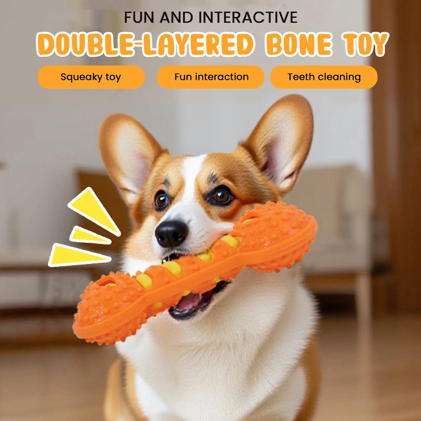 3Pcs Teeth Cleaning Molar Stick Squeaky Bones Interactive Massage Toothbrush Dog Toy Textured Teething Bone Puppy Chew Toy