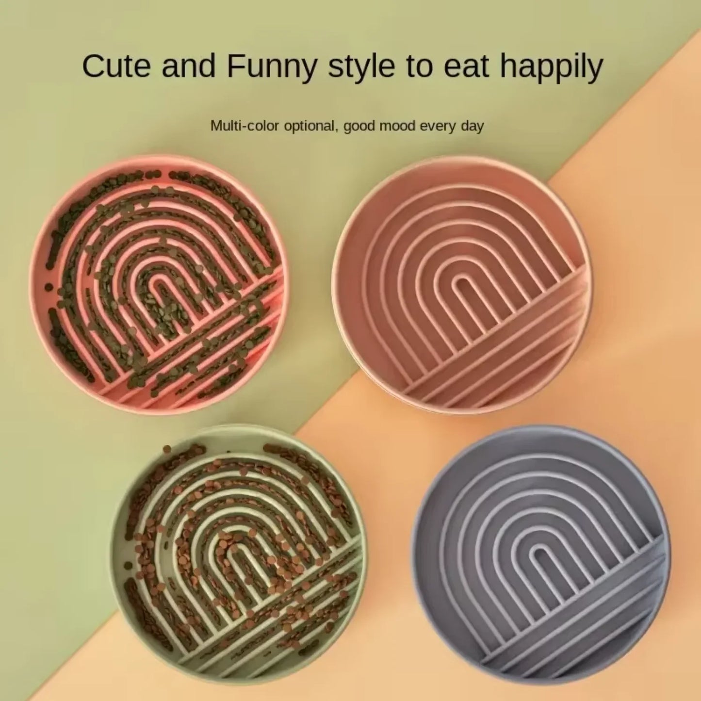 Slow Feeder Dog Bowl, Round Silicone Anti-choking Food and Water Bowl, Anti-slip Suction Cup, Uplifting