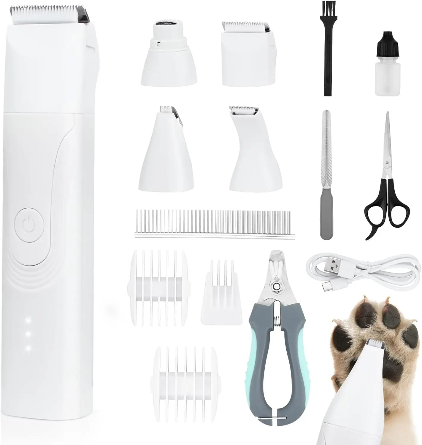 Dog Trimmer for Paws – 14 in 1 Cordless Dog Grooming Kit with Quiet Nail Grinder & Hair Clippers
