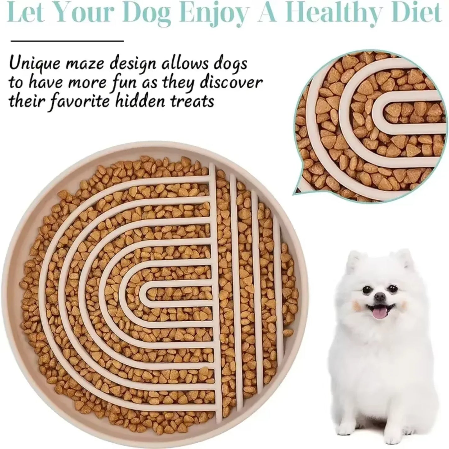 Slow Feeder Dog Bowl, Round Silicone Anti-choking Food and Water Bowl, Anti-slip Suction Cup, Uplifting